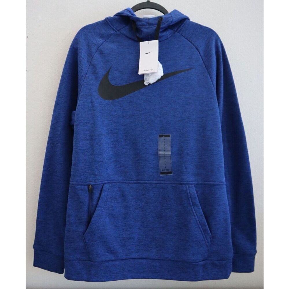 Nike CU6238-492 Men Sz S Blue Heather Therma-FIT Pullover Swoosh Training Hoodie